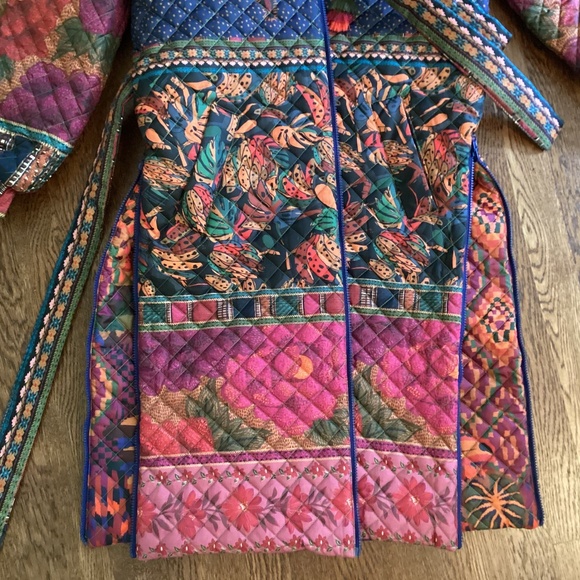 FARM Rio Mixed Patchwork Midi Reversible Puffer Jacket w/Belt Side Zipper Vents - Picture 15 of 16